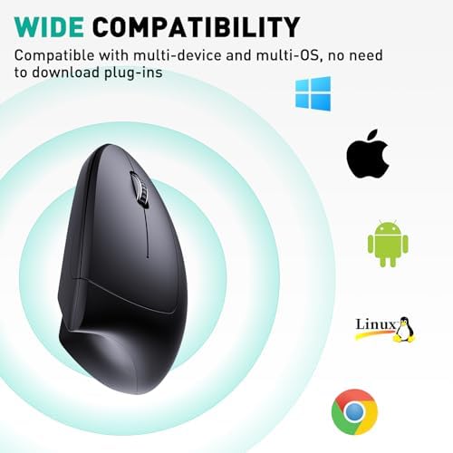 JYKEYMOUT Bluetooth and 2.4G (2-in-1) Rechargeable Wireless Mouse, Ergonomic Vertical Design, 1000/1200/1600 DPI, 6 Silent Buttons, for Laptop, Computer, PC, MacBook, Chromebook-Black - Image 6