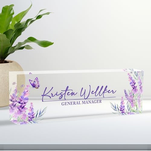 Custom Desk Name Plate Personalized, Customize Acrylic Office Name Plates for Desks, Personalized Purple Desk Decor for Office Gift by Ueedklaayy