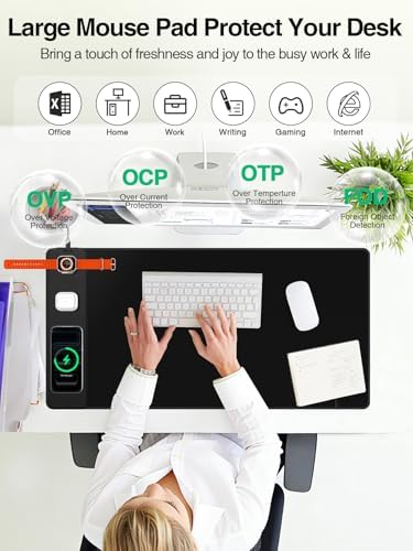 Mouse Pad with Magnetic Wireless Charging, Large Desk Mat, Non-Slip Mouse Mat, Keyboard Pad for Gaming, Desk, Office, PC - Image 2