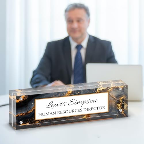 Desk Name Plate Personalized, Desk Double sided pattern Name Plate Personalized Office Desk Decor for Women and Men , Teacher Nurse Boss Employee Appreciation Gifts (gilded marble, fixed pattern) by Unknown