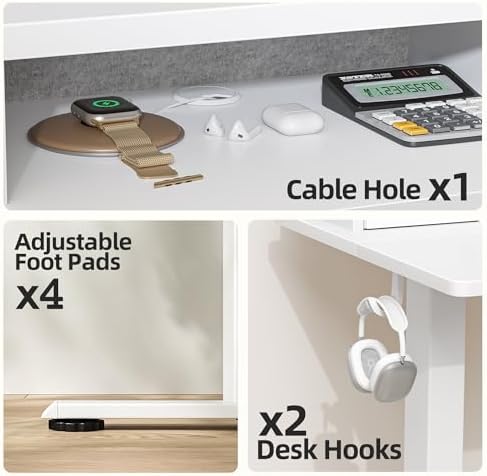 TIQLAB Standing Desk with Two Drawers, Stand Up Standing Desk Adjustable Height, Electric Sit Stand Table with Storage Shelf and Splice Board, 63 * 24 inch, White - Image 5