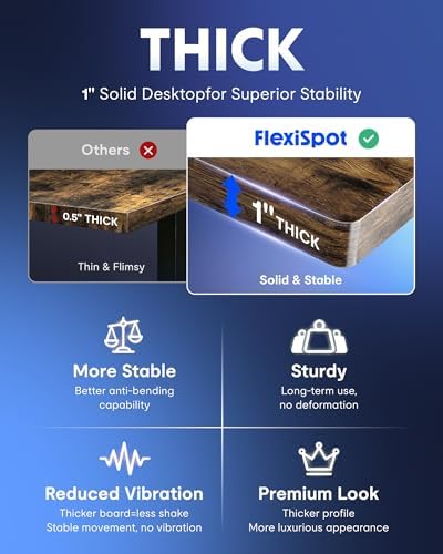 FLEXISPOT EN1 One-Piece Standing Desk, Electric Adjustable with 4 Memory Presets, 176 LBS Capacity, Stable & Quiet, Seamless Desktop for Home Office & Dual Monitors, 48"x30" Rustic Brown - Image 3