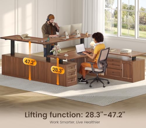 SEDETA Farmhouse L Shaped Executive Electric Standing Desk with 6 Drawers - Image 3