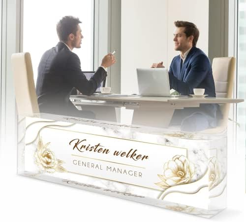Personalized Office Name Plate for Desk, Custom Employee Appreciation Gifts, Acrylic Desk Name Plate Funny, Desk Decorations Gift, Acrylic Desk Ornaments… (White Marble Flowers) - Image 2