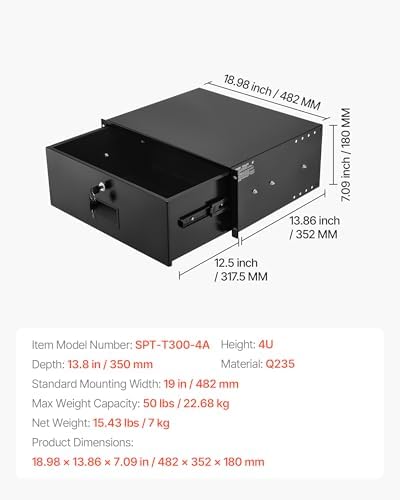 VEVOR 4U Rack Drawer, Lockable Server Cabinet Case, 13.8'' Depth Server Rack Mount Drawer, for 19'' Network Equipment/DJ/AV Rack or Cabinet Enclosure, 50 lbs Max Load, with Cable Management Holes - Image 7
