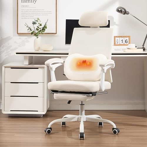 Qulomvs Ergonomic Office Chair with Massage&Heated Lumbar Support, Kneading Massage Office Chair with Foot Rest, Reclining Home Office Desk Chair Adjustable Mesh Computer Desk Chair with Wheels by Qulomvs