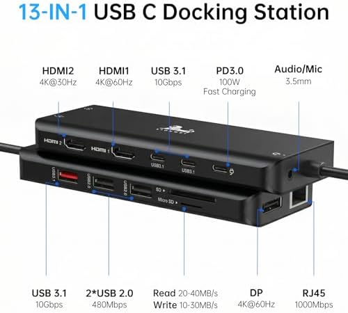 13-in-1 Docking Station Dual Monitor 4K, LIONWEI USB C Dock for Laptop Mac - Image 2