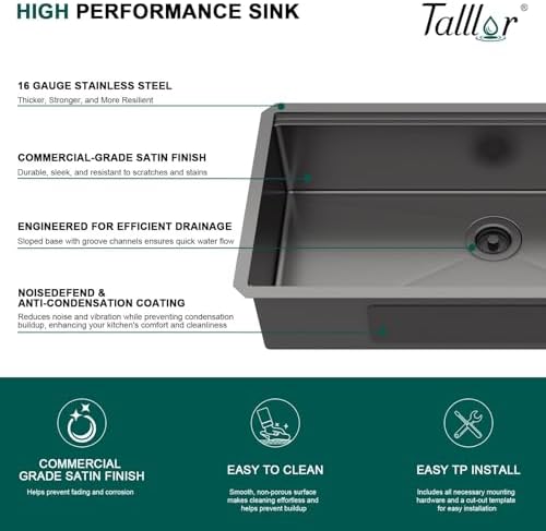 Black Undermount Kitchen Sink, 36x19 Workstation 16 Gauge T-304 Stainless Steel Single Bowl Under Counter Sink for Kitchen with Cutting Board, Mixing Bowl & Pasta Strainer #TLU-0042 - Image 5