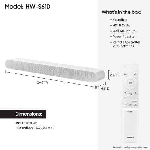 SAMSUNG S61D 5.0ch Soundbar w/Wireless Dolby Atmos Audio, All-in-One Design, Q-Symphony, SpaceFit Sound Pro, Adaptive Sound, Game Mode Pro with Alexa Built-in, HW-S61D/ZA - Image 2