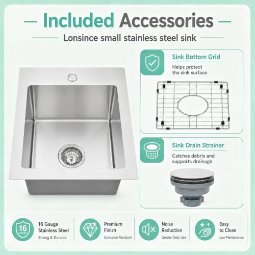 Drop In Bar Sink 17 X 19 inch,16 Gauge Stainless Steel Bar Sink - Image 5