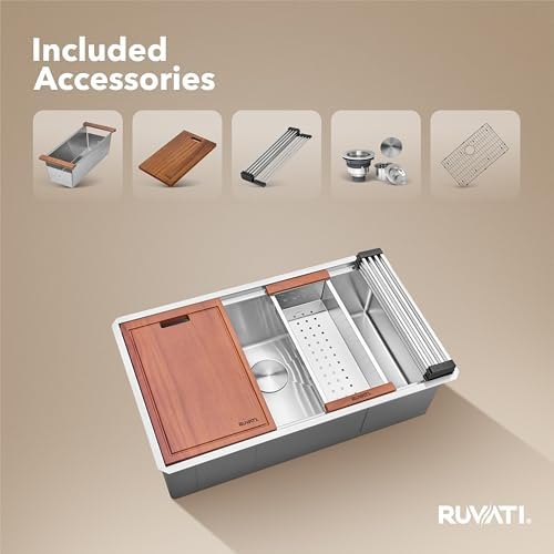 Ruvati 32in Stainless Steel RoundCorner Undermount Workstation Sink-RVH8301 - Image 3