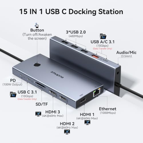 Laptop Docking Station 3 HDMI Monitors, USB C Docking Station Dual Monitor - Image 2
