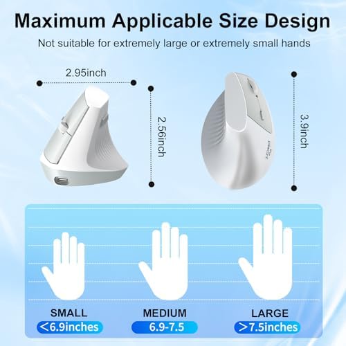 Ergonomic Mouse, Wireless Bluetooth Vertical Mouse, Rechargeable, USBC & Bluetooth 5.0/3.0 & 2.4G Connect, Easy to use, Cordless, Quiet Clicks, 6 Buttons for Laptop, Desktop, PC, Mac, Computer - Image 7