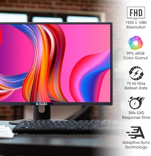 Kado 2-Pack Dual 24" Flat Screen 1920x1080 75Hz FHD Computer Monitor - Image 2