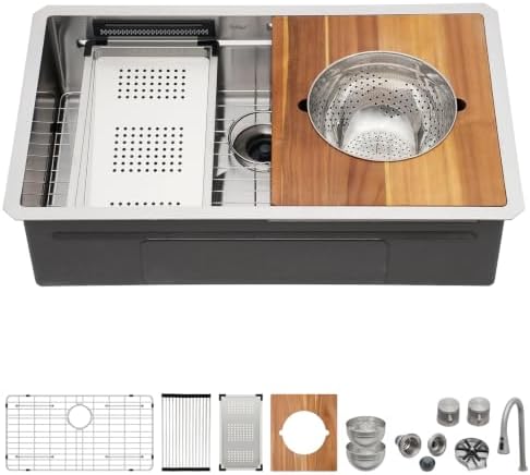 32x19" Undermount Kitchen Sink with Faucet, SS304 Waterfall Sink by SmartLivingBeautifulHomes