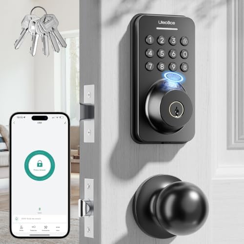 Ulecoce U68 Fingerprint Keypad Deadbolt with Knob Set, Matte Black by Ulecoce
