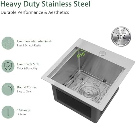 15 Inch Drop In Small Bar Sink with Accessories - Image 4