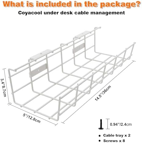 Under Desk Cable Management- 6 Pack Cord Organizer. Metal Wire Cable Management Tray for Office, Studio and Home. Super Sturdy Under Table Cable Managements - White Cable Organizer - Image 5