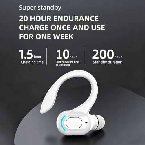 Wireless Headset Business Headphones,Waterproof Hanging Single Ear Earbuds,Mono Wireless Headset Noise Cancelling Sports Wireless Earpiece with Mic for Smart Phones (White) - Image 4