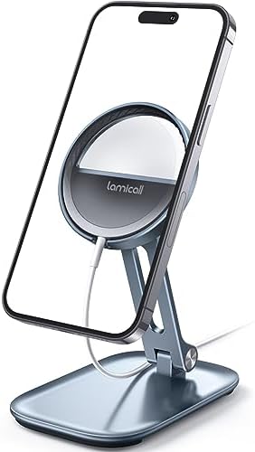 Lamicall Phone Stand for Apple 15W MagSafe Charger - Collasple Adjustable Charging Holder Dock Cradle for Desk, Compatible with Airpods, iPhone 16 15 14 13 12 Plus, Pro, Pro Max, Grey [Stand Only] by Lamicall