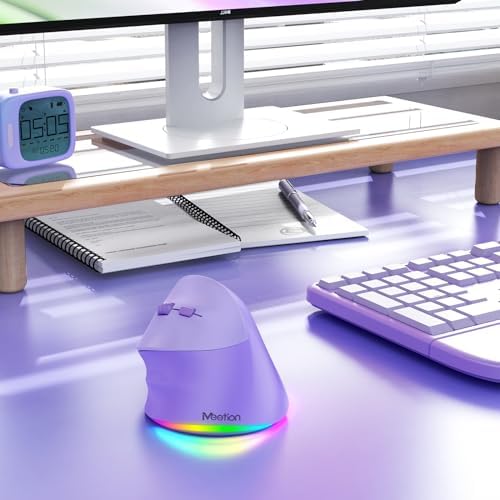 MEETION Left-Handed Wireless Ergonomic Vertical Mouse, Rechargeable -Purple - Image 7