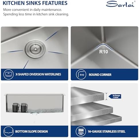 Sarlai 36 Undermount Kitchen Sink Workstation 36x19 Inch Undermount Sinks - Image 5