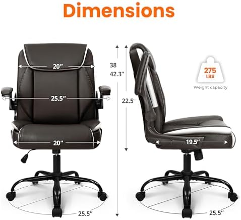 NEO CHAIR PU Leather Office Desk Chair with Adjustable Arms, Warm Brown - Image 3