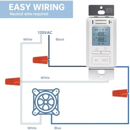 Smart Humidity Sensor Switch, Ortis Auto Bathroom Fan Control with Real-Time LCD Display, for Bathroom Basement Garage Moisture Protection, Neutral Wire Required - Image 6