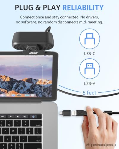Acer A610 1080p Webcam for PC with Microphones Computer Camera for Meeting - Image 5