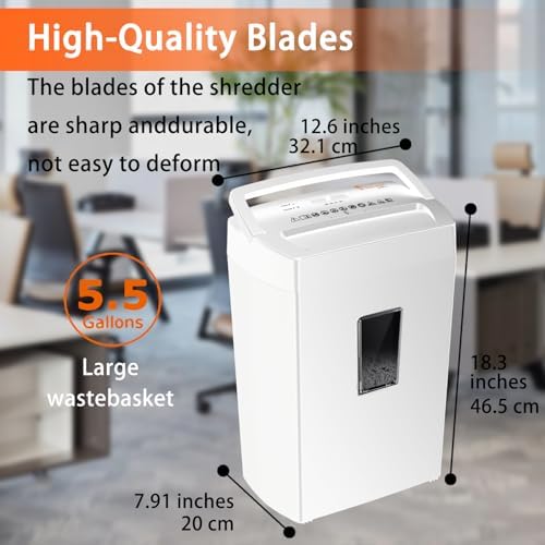 Bonsaii Heavy-Duty Cross-Cut Shredder, Handles up to 12 Sheets at Once, Providing P-4 high Security, Credit Cards, Mail & taples, 5.5-Gallon bin with a Transparent Window, Use in Home Offices, White - Image 3