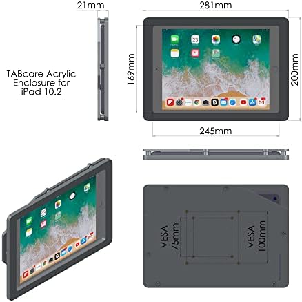 Anti-Theft Acrylic VESA Enclosure for Apple iPad 7/8/9 10.2" with Free Wall Mount Kit & 90-Degree Angle Charge Cable (iPad 7/8/9 10.2", Black) - Image 3