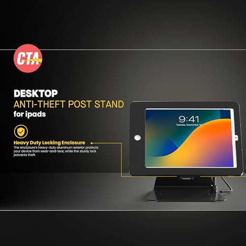 CTA Digital Desktop Anti-Theft Stand – Kiosk Stand with Stylus,Tether,and Aluminum Enclosure for iPad 11th Gen A16 11”-10th Gen 10.9”-Air 4th&5th_Gen-11” Pro&More-Black (PAD-DASB109) (Pack of 4) - Image 2