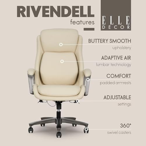 Elle Decor Rivendell AIR Lumbar Ergonomic Vegan Leather Swivel Executive Chair, Cream - Image 4