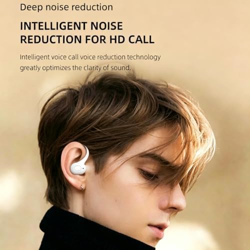 Wireless Headset Business Headphones,Waterproof Hanging Single Ear Earbuds,Mono Wireless Headset Noise Cancelling Sports Wireless Earpiece with Mic for Smart Phones (White) - Image 3