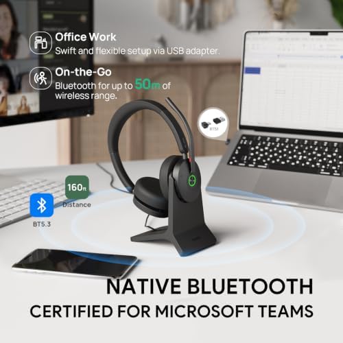 Yealink BH74 ANC Wireless Headset with Mic for Work, Bluetooth Headset Noise Cancelling with 6 AI Microphone,32H Battery Life & Mute Button,Microsoft Teams Premium Open Office Certified for PC - Image 3