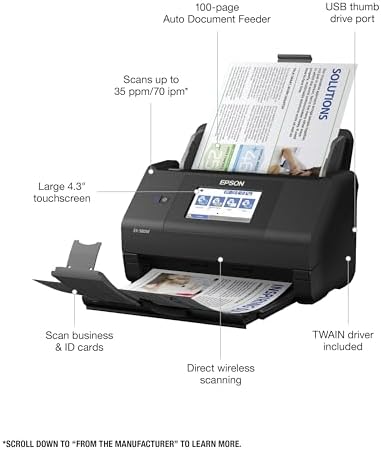 Epson Workforce ES-580W Wireless Color Duplex Desktop Document Scanner - Image 3