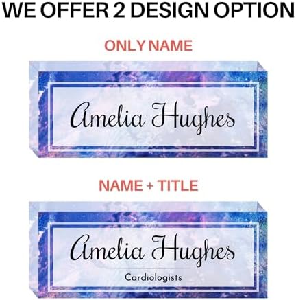 Customized Clear Acrylic Thick 8x3" Acrylic Black - Desk Name Plate Block with Personalized Logo - Professional Office Decor - Customized Acrylic Plate Gift for Teacher Co-workers (Indigo Dream) - Image 2