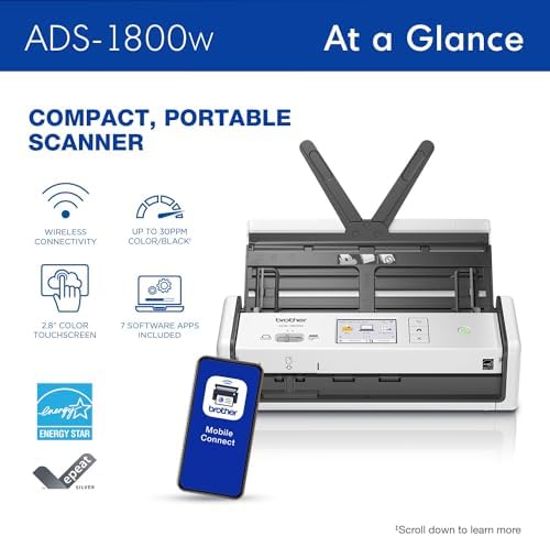 Brother ADS-1800W Wireless Compact Desktop Scanner | Scan Speeds of Up to 30ppm | 2.8" Color Touchscreen - Image 2