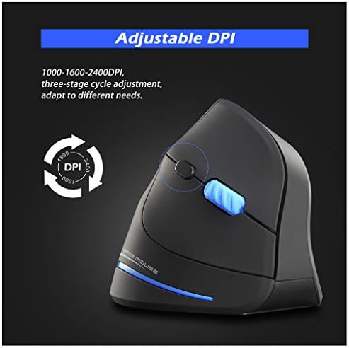 ZLOT Vertical Wireless Mouse,2.4G USB Optical Ergonomic Mice with 3 Adjustable DPI 1000/1600/2400 and 6 Buttons for Laptop, PC, Computer, Desktop, Black - Image 7
