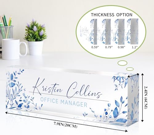 Custom Name Plate for Desk, Personalized Desk Name Plate on Clear Acrylic Glass, Appreciation Gifts for Teacher Employee Boss Coworkers Nurse, Office Desk Accessories for Women Men (Sky Blue) - Image 6