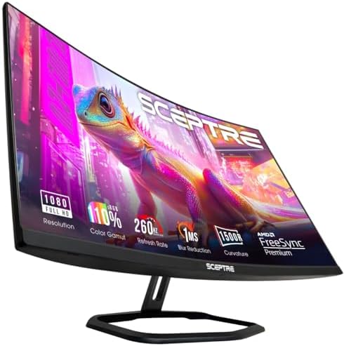 Sceptre Prime Curved 32 inch Gaming Monitor 1080p DisplayPort up to 260Hz 1500R FreeSync Premium 1ms Build-in Speakers, Machine Black 2026 (C325B-FW260D Series) by SceptreInc