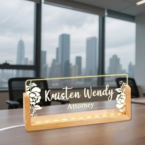 Ships Next Day, Custom Name Plate for Desk - Business Light Up Acrylic Desk Name Plate Personalized Elegant Office Gift for Boss Coworker Teacher Employee Appreciation Gift, Office Decor for Women Men by Unknown