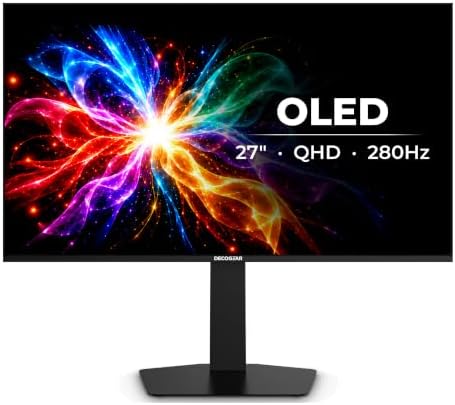 Deco Gear 27 QHD OLED Gaming Monitor | 280Hz 0.03ms Response, HDR400, Adaptive Sync, 99% sRGB, 1.5M:1 Contrast, Borderless Design, Height Adjustable Stand, HDMI 2.1, DisplayPort 1.4 by DecoGearUSA