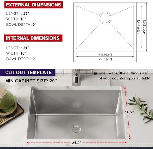 23 Inch Undermount Handmade Single Bowl Kitchen Sink - Image 7