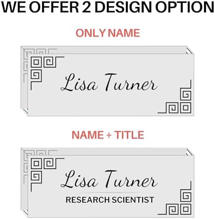 Customized Clear Acrylic Thick 8x3" Desk Name Plate Block with Personalized Logo - Professional Office Decor - Customized Acrylic Plate Gift for Teacher Co-workers (Greek Key Corners) - Image 2