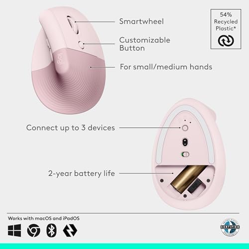 Logitech Lift Vertical Ergonomic Wireless Mouse - Rose - Image 5