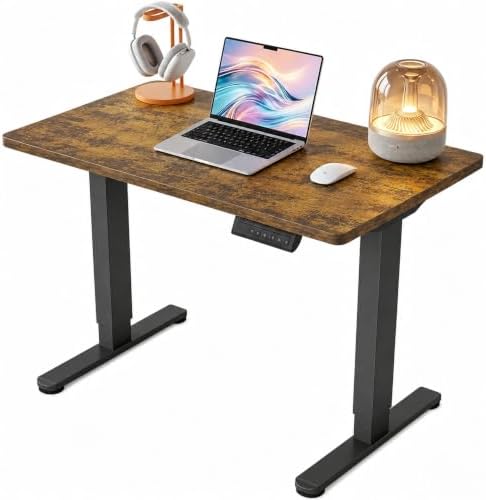 Electric Standing Desk, 32" x 24" Adjustable Height Sit Stand Desk, Small Space Workstation, Compact Computer Desk for Home Office, Stable Steel Frame (Rustic) by Unknown