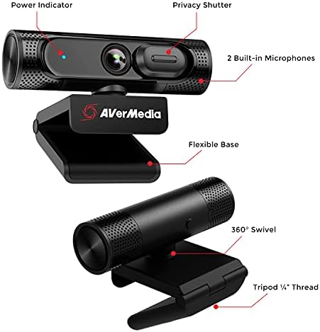 AVerMedia PW315 TAA/NDAA Compliant 1080p 60fps Webcam – Wide-Angle USB Camera with Dual Mics & AI Auto Framing, Fixed Focus HD Webcam for PC/Mac, Zoom, Teams, Google Meet, Streaming, Content Creation - Image 2