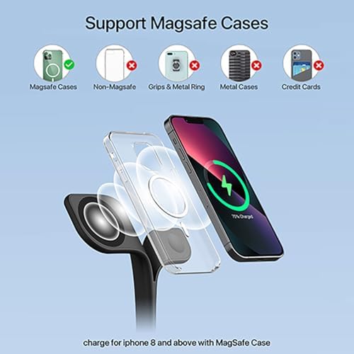 EXW Wireless Charging Station for Magsafe Charger,Charging Station for Multiple Devices,Wireless Charger for iPhone 17 Air 16 15 14 13 12,Apple Watch,AirPods with LED(Black) - Image 6