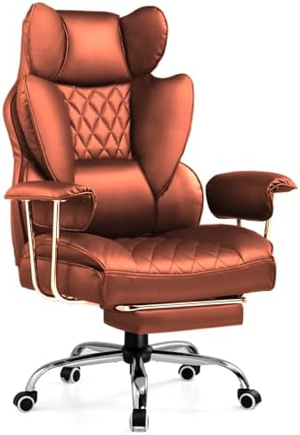 COMHOMA Big and Tall Office Chair, Leather High Back Leather Gaming Chair with Footrest, Executive Ergonomic Office Chair with Pocket Spring Lumbar Support and with Outward Fixed Soft Armrests by ComHoma